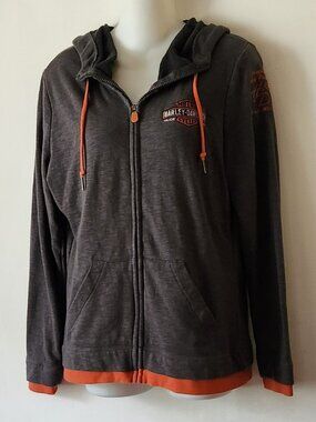 Harley-Davidson hoodie sweatshirt sz M full zip front charcoal gray GUC